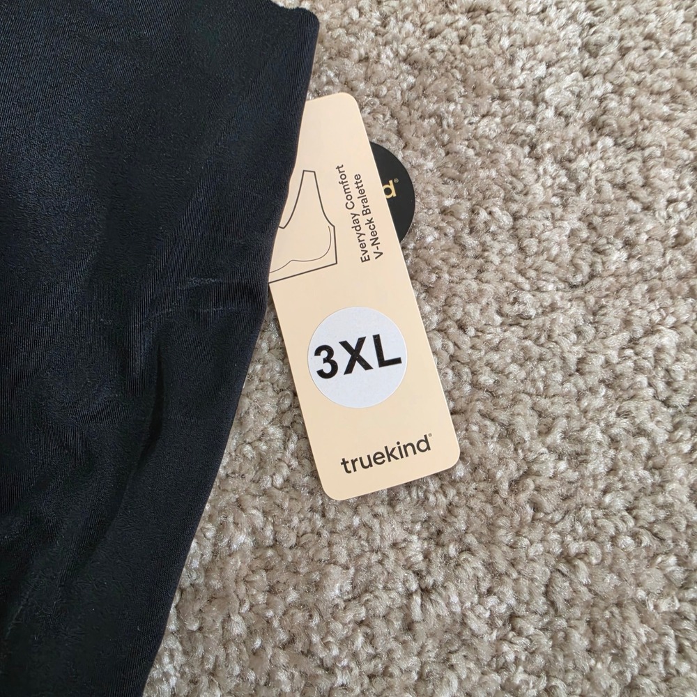 Truekind Bralette Everyday Comfort V-Neck Black Seamless Wireless Plus Size 3XL - Picture 2 of 5